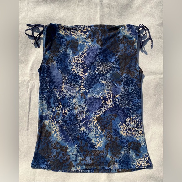 Vintage Y2K Hot Papaya Clothing Blue White Floral Patterned Tank Body Con Top M - Picture 2 of 4